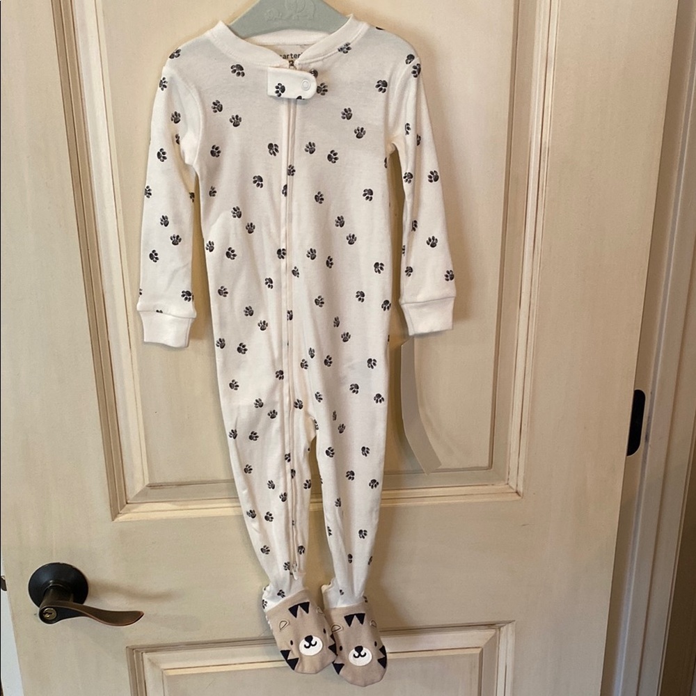 Paw Print Kids One Piece Pajama - White